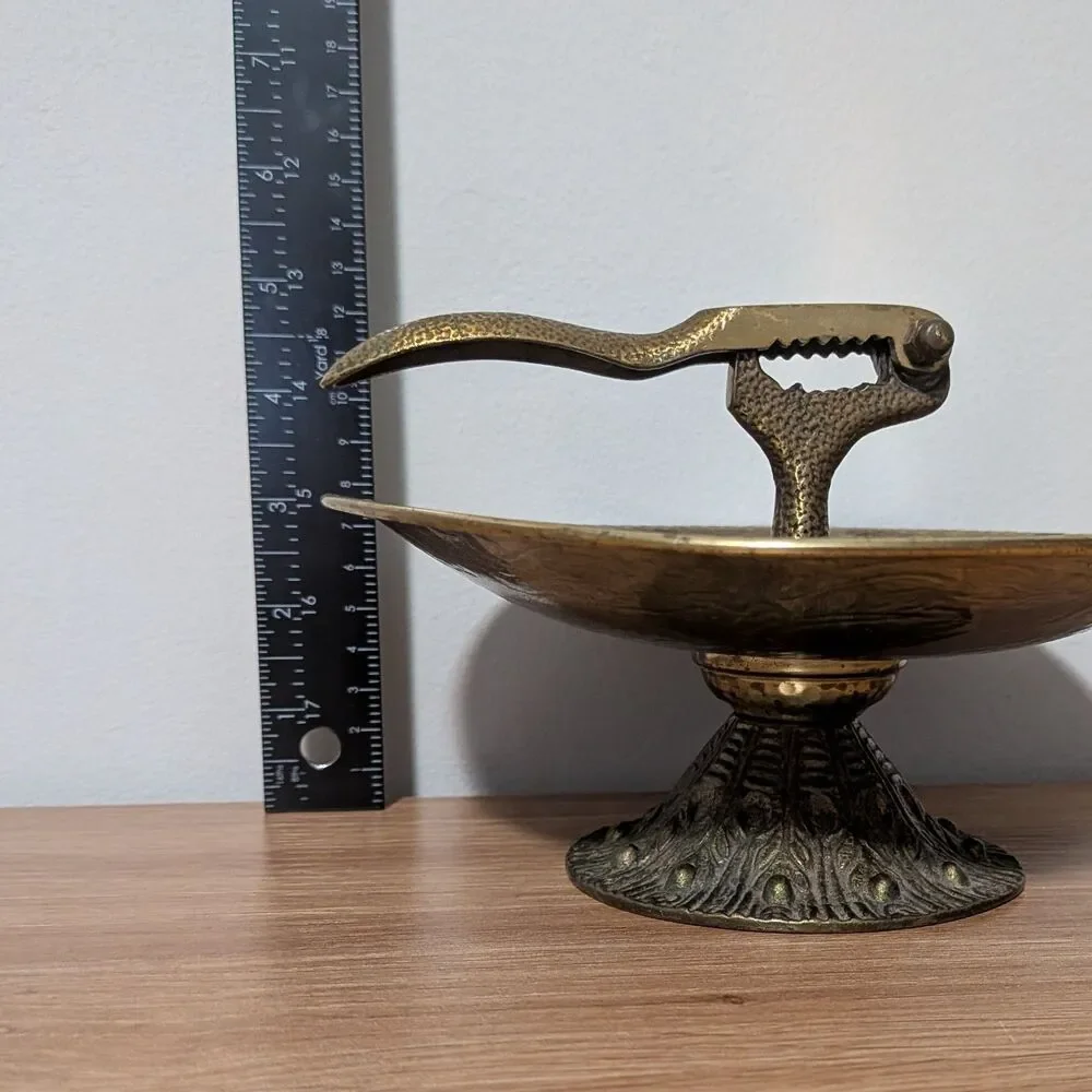 Vintage Brass Walnut Cracker & Bowl Made in Israel Flower & Animal Design